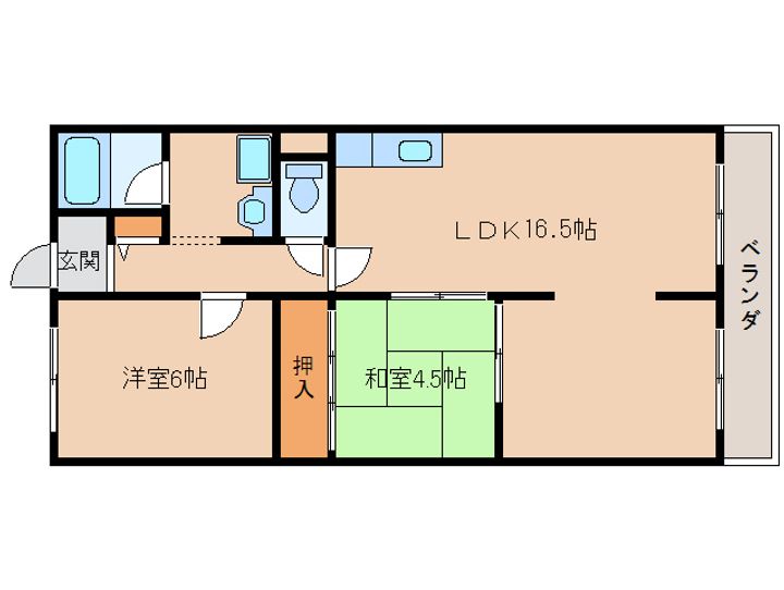 奈良県生駒市仲之町(マンション)の賃貸物件の間取り