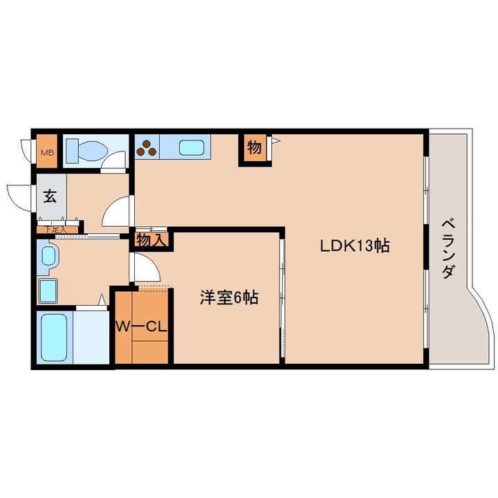 奈良県生駒市東生駒1丁目(マンション)の賃貸物件の間取り