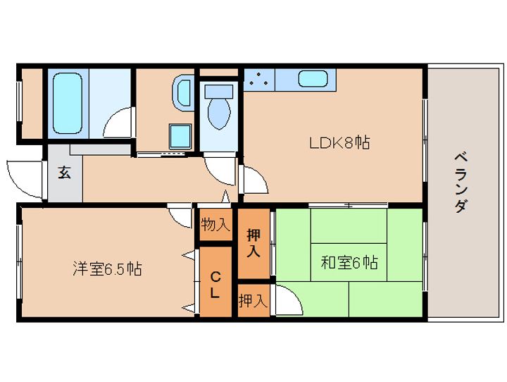 奈良県奈良市富雄元町1丁目(マンション)の賃貸物件の間取り