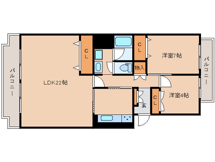 奈良県奈良市富雄川西1丁目(マンション)の賃貸物件の間取り
