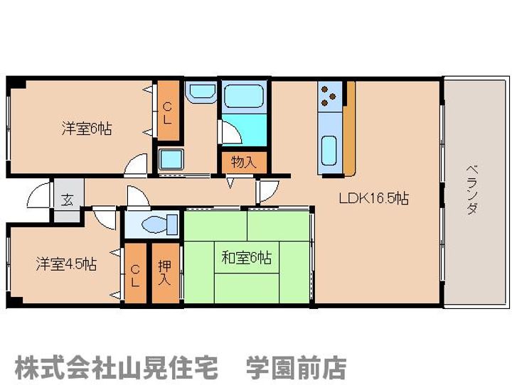奈良県奈良市富雄北1丁目(マンション)の賃貸物件の間取り