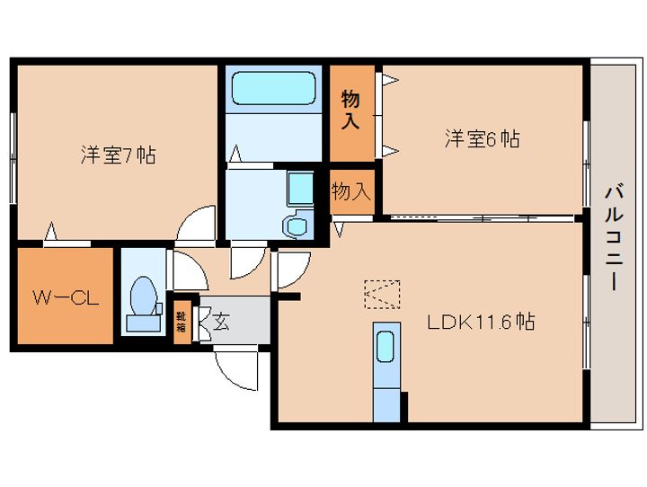 奈良県大和郡山市小泉町(アパート)の賃貸物件の間取り