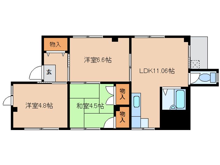 奈良県大和郡山市小泉町(マンション)の賃貸物件の間取り