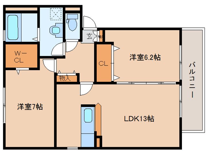 奈良県奈良市大安寺3丁目(アパート)の賃貸物件の間取り