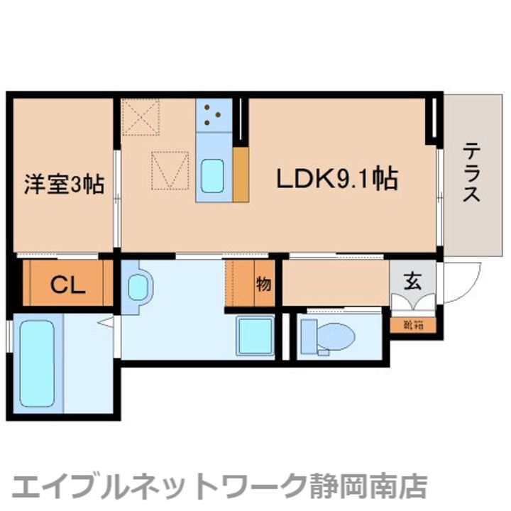 静岡県静岡市駿河区富士見台1丁目(アパート)の賃貸物件101の間取り