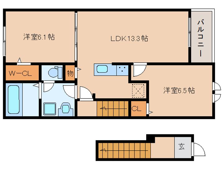 奈良県天理市櫟本町(アパート)の賃貸物件の間取り