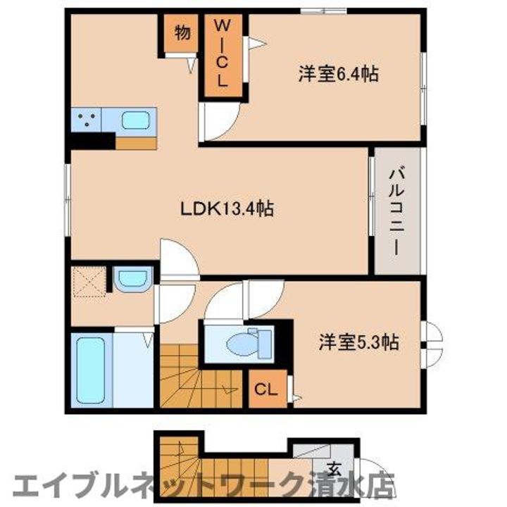 静岡県静岡市清水区三保(アパート)の賃貸物件の間取り
