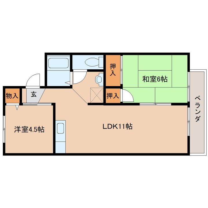 奈良県生駒市辻町(アパート)の賃貸物件103の間取り