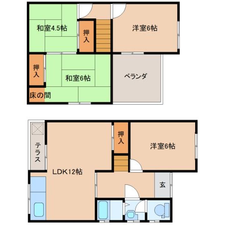 奈良県香芝市関屋(一戸建)の賃貸物件K-1の間取り
