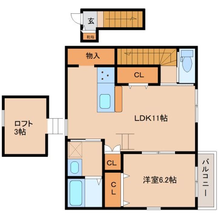 奈良県大和高田市大中南町(アパート)の賃貸物件201の間取り