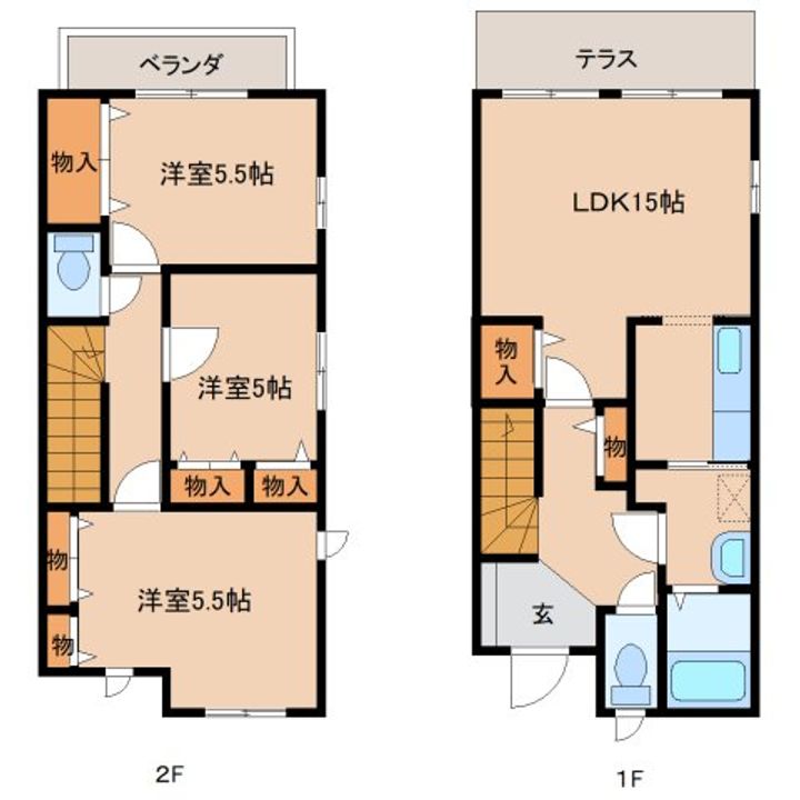 奈良県香芝市旭ケ丘3丁目(テラスハウス)の賃貸物件102の間取り
