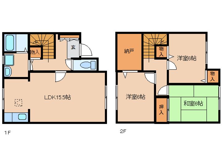 奈良県奈良市朱雀6丁目(テラスハウス)の賃貸物件の間取り