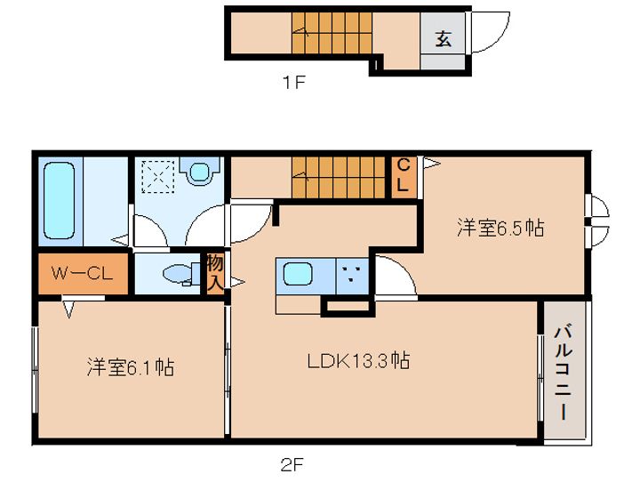 奈良県天理市石上町(アパート)の賃貸物件の間取り