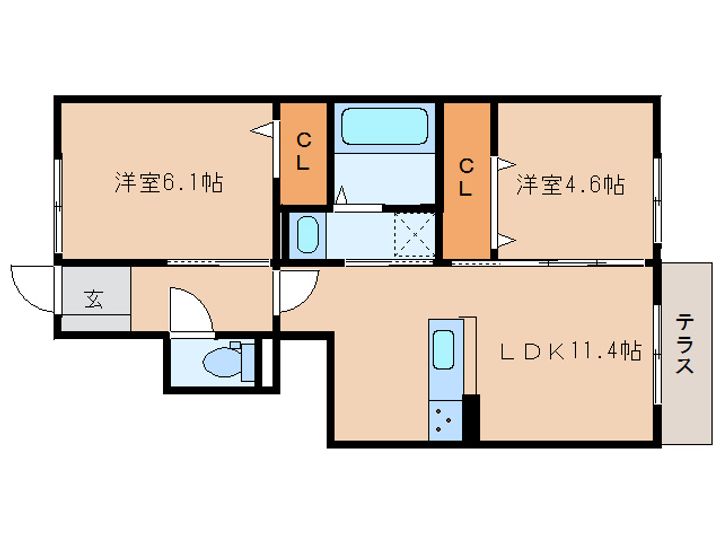 奈良県天理市富堂町(アパート)の賃貸物件の間取り