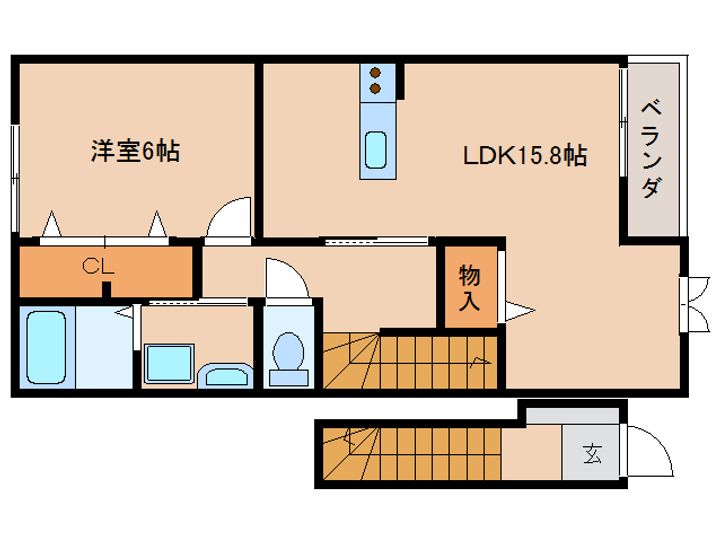 奈良県天理市田部町(アパート)の賃貸物件の間取り