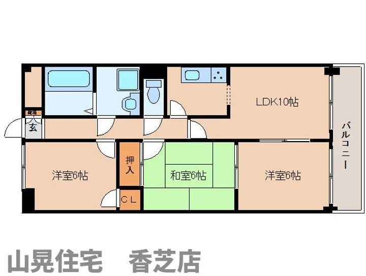 奈良県香芝市五位堂3丁目(マンション)の賃貸物件602の間取り