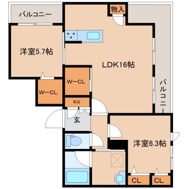 奈良県生駒市谷田町(マンション)の賃貸物件201の間取り