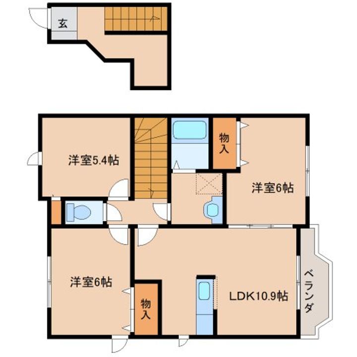 奈良県北葛城郡上牧町滝川台2丁目(アパート)の賃貸物件201の間取り