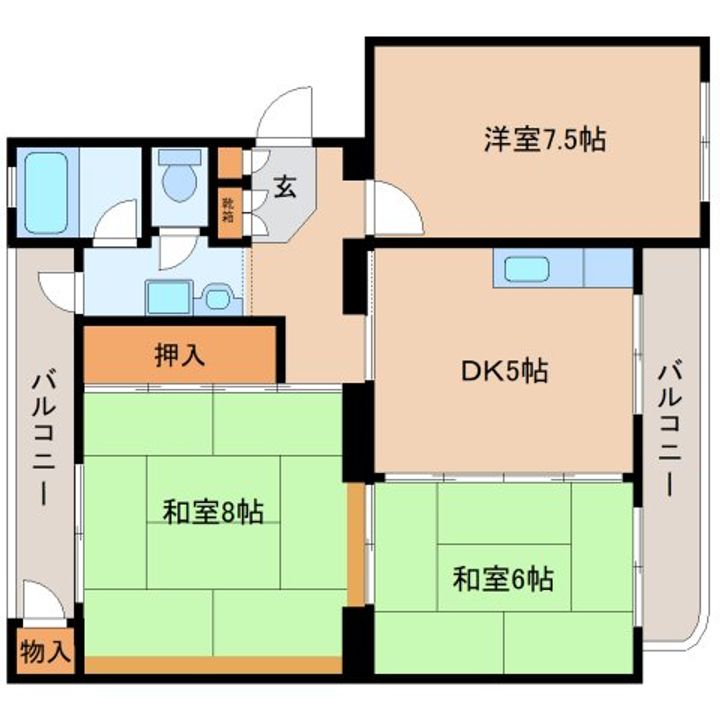 奈良県生駒郡三郷町立野南2丁目(マンション)の賃貸物件の間取り