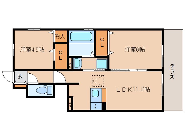 京都府木津川市州見台7丁目(アパート)の賃貸物件の間取り