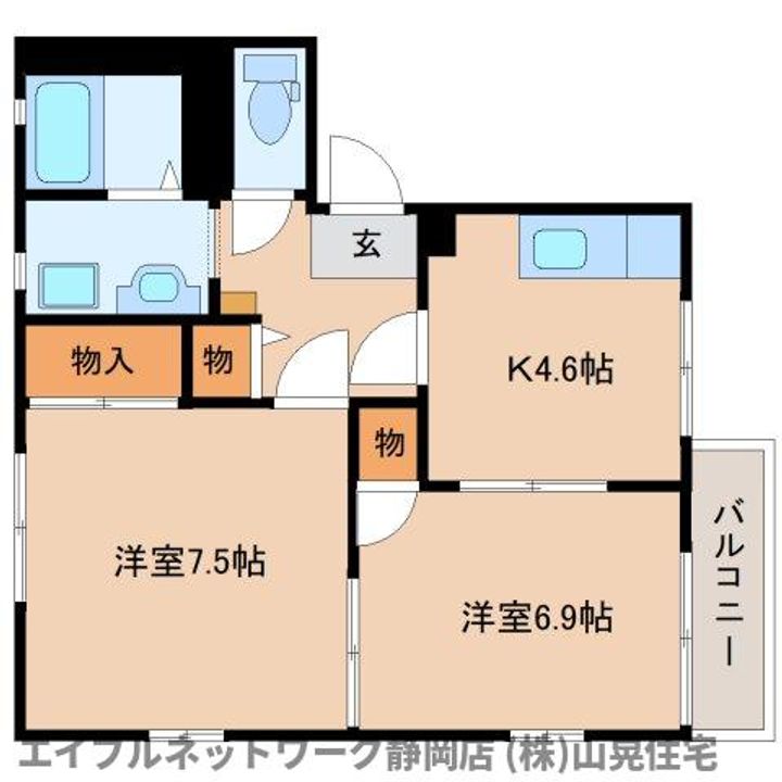 静岡県静岡市葵区松富1丁目(アパート)の賃貸物件の間取り