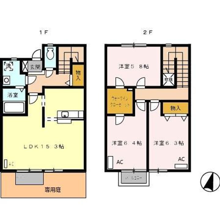 静岡県袋井市春岡1丁目(テラスハウス)の賃貸物件2の間取り
