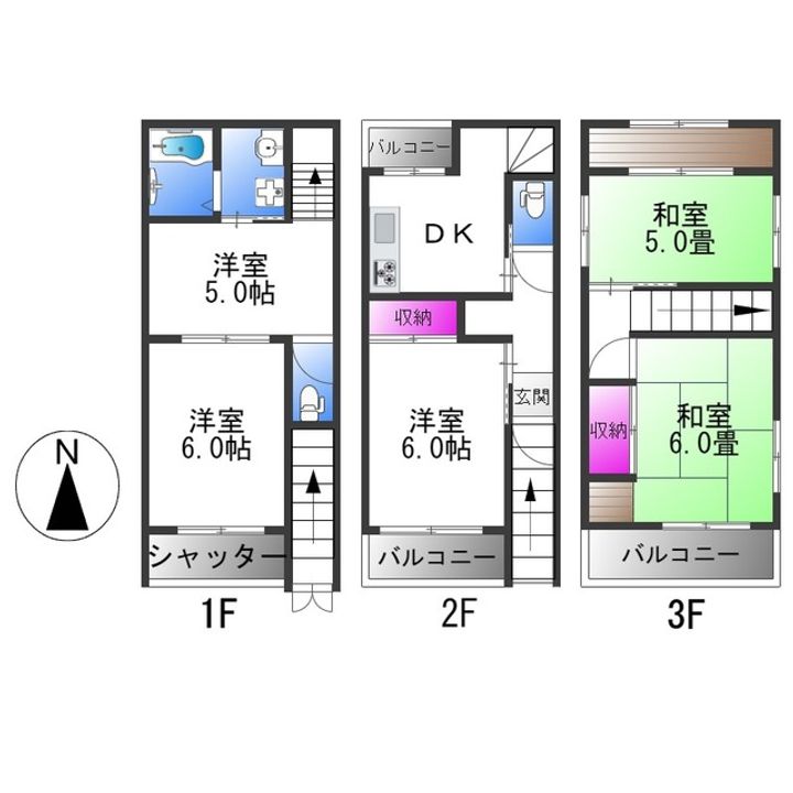 大阪府大阪市平野区瓜破東5丁目(一戸建)の賃貸物件の間取り