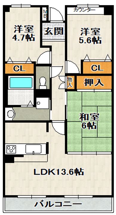 ラウルス宝塚⑤号室(305)の間取り