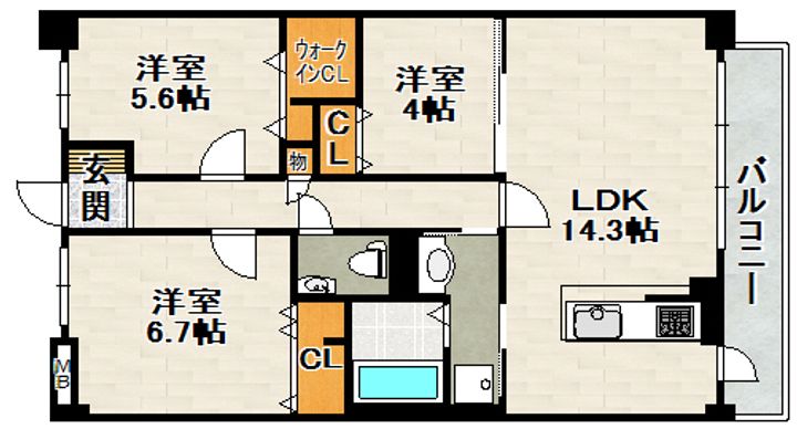 Casa Fiore カーサ・フィオーレ③号室(403)の間取り