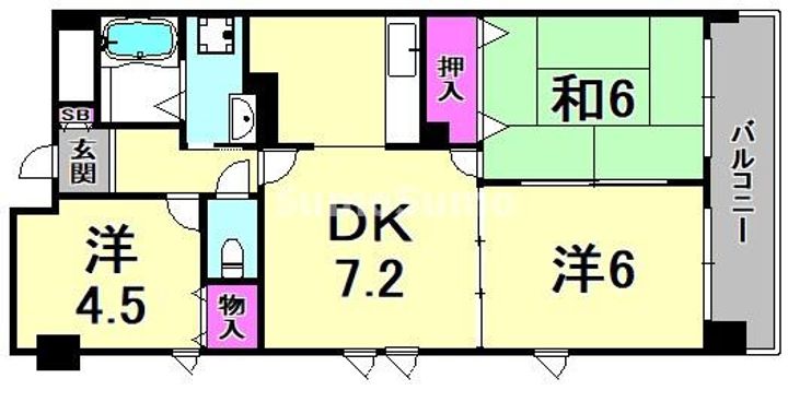 兵庫県尼崎市塚口町2丁目(マンション)の賃貸物件の間取り