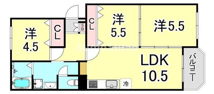 兵庫県西宮市満池谷町(アパート)の賃貸物件の間取り