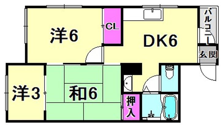 兵庫県西宮市城ケ堀町(マンション)の賃貸物件の間取り