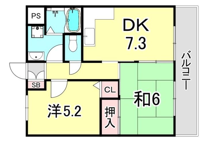 兵庫県西宮市樋ノ口町2丁目(マンション)の賃貸物件の間取り