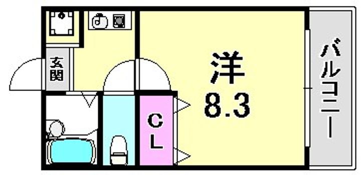 兵庫県西宮市河原町(マンション)の賃貸物件の間取り