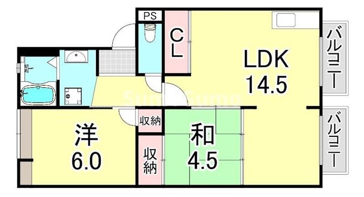 兵庫県神戸市須磨区白川(マンション)の賃貸物件の間取り
