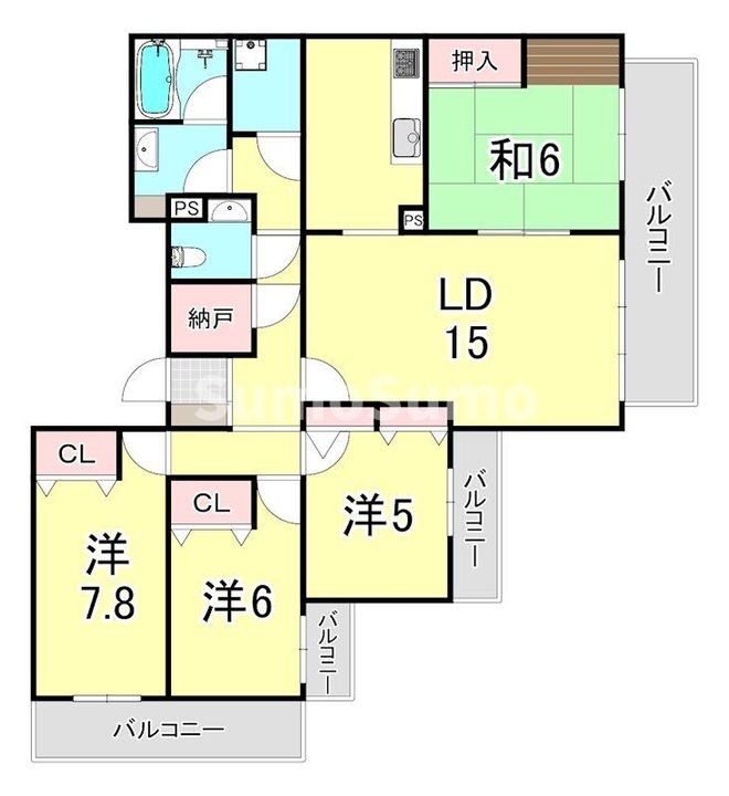 兵庫県神戸市東灘区西岡本6丁目(マンション)の賃貸物件の間取り