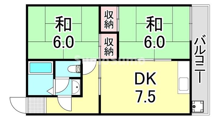 兵庫県神戸市長田区上池田3丁目(マンション)の賃貸物件の間取り