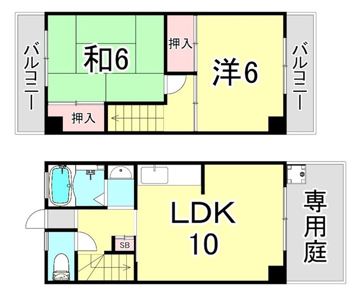 兵庫県西宮市石刎町(テラスハウス)の賃貸物件の間取り