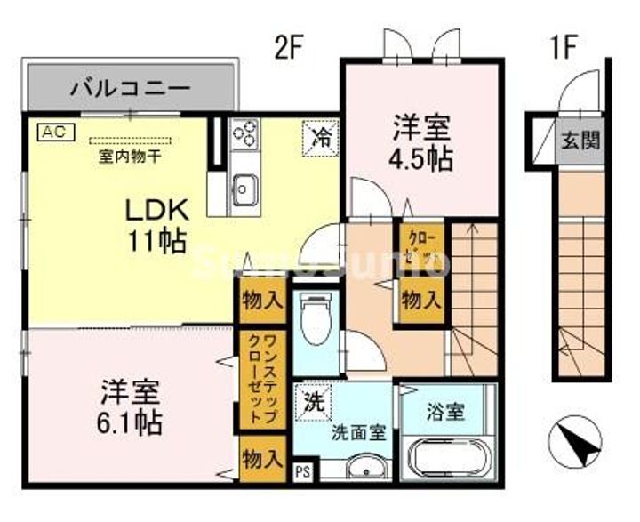 兵庫県神戸市灘区山田町1丁目(アパート)の賃貸物件の間取り