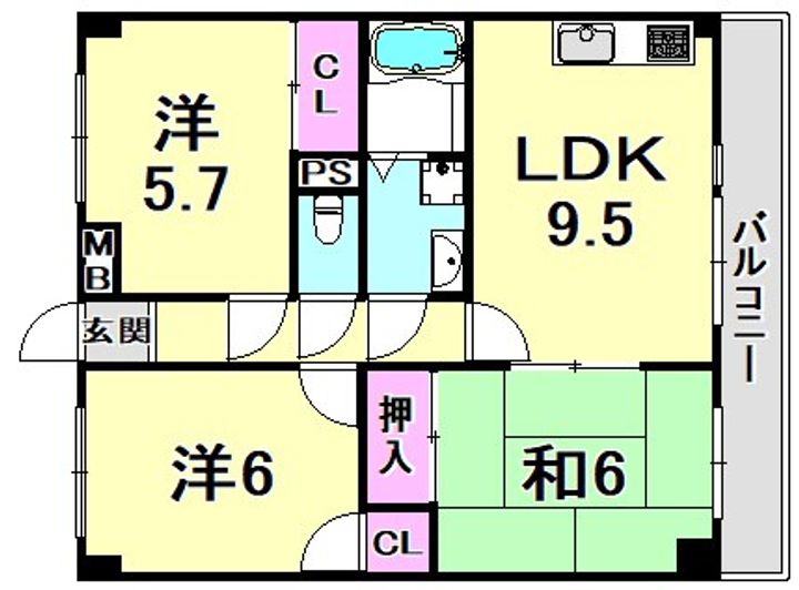 兵庫県西宮市天道町(マンション)の賃貸物件の間取り