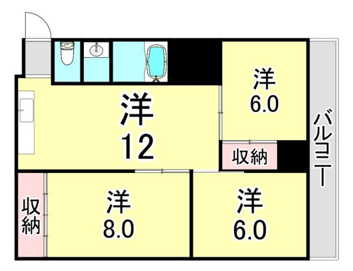 兵庫県神戸市長田区大谷町3丁目(マンション)の賃貸物件の間取り