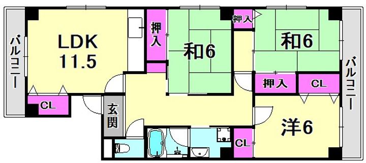 兵庫県西宮市瓦林町(マンション)の賃貸物件の間取り