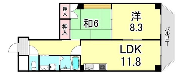 兵庫県西宮市石刎町(マンション)の賃貸物件の間取り