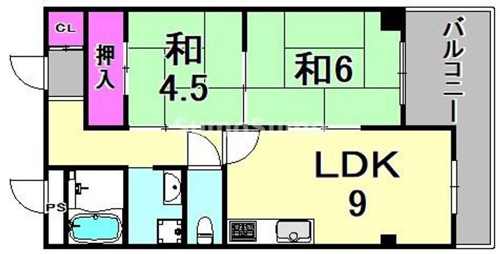兵庫県尼崎市富松町1丁目(マンション)の賃貸物件の間取り