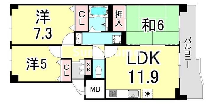 兵庫県西宮市樋之池町の賃貸マンションの間取り