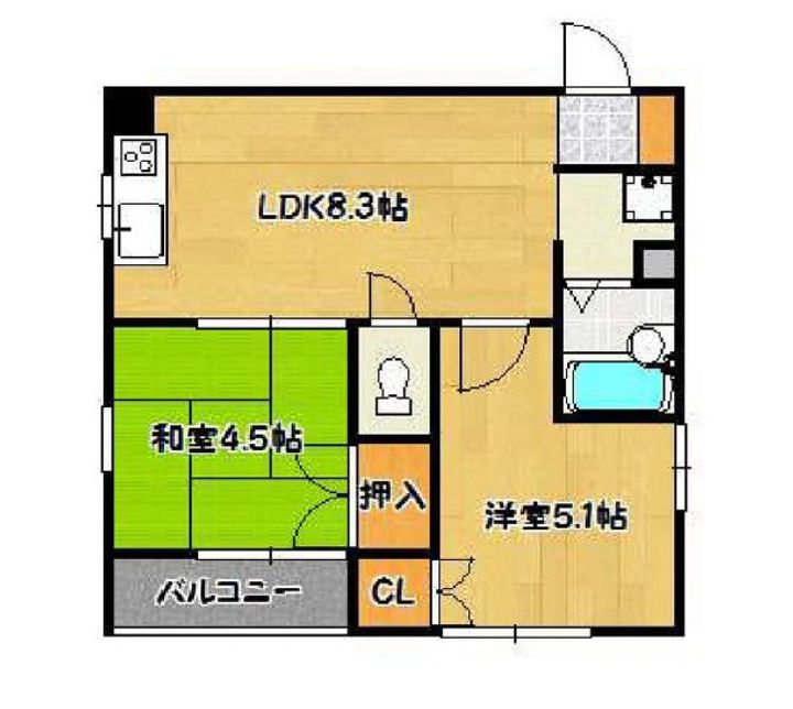 兵庫県神戸市兵庫区湊町3丁目(マンション)の賃貸物件の間取り