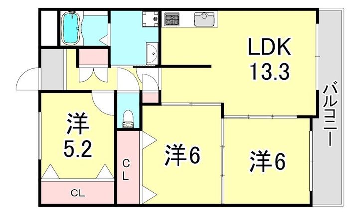 兵庫県尼崎市武庫之荘西2丁目(マンション)の賃貸物件の間取り