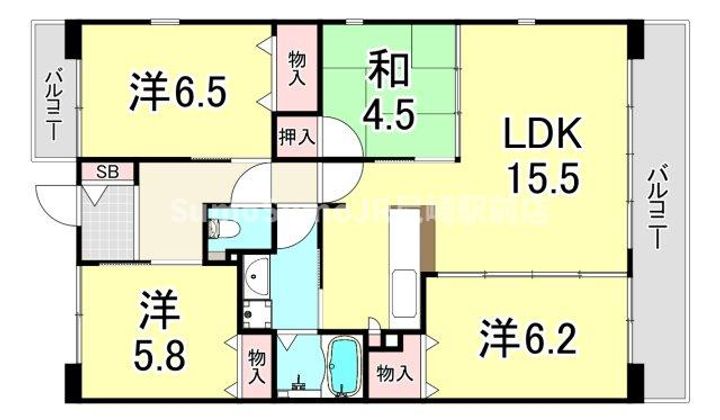 兵庫県尼崎市武庫豊町2丁目(マンション)の賃貸物件の間取り