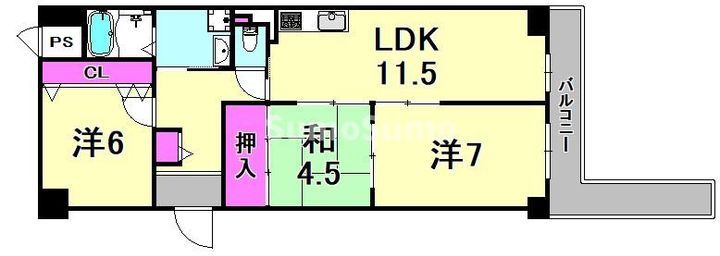 兵庫県尼崎市東園田町6丁目(マンション)の賃貸物件の間取り