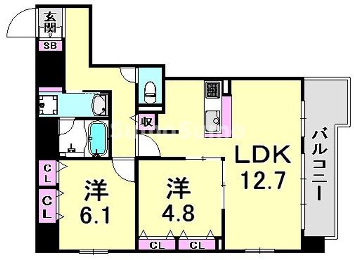 兵庫県神戸市中央区磯辺通1丁目(マンション)の賃貸物件の間取り